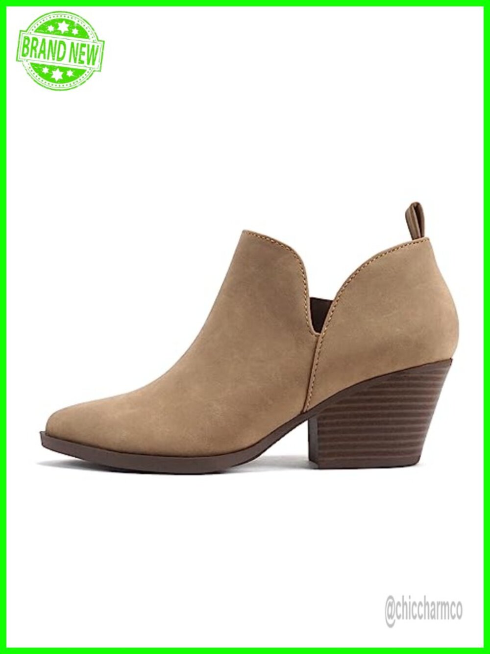 Women Pointed Toe V Cut Stacked Chunky Low Heel Ankle Bootie Side Zipper